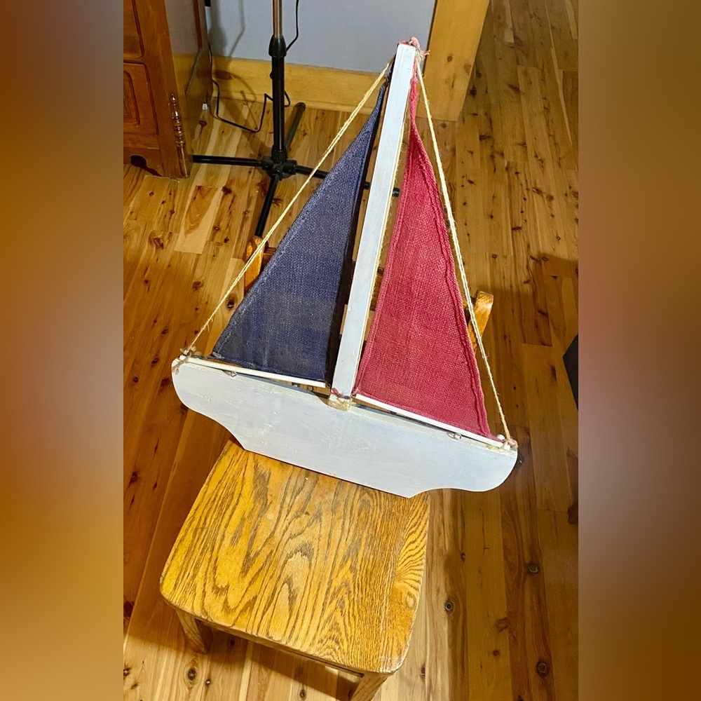 Wood & Canvas Sailboat Wall Decor with Pegs - Picture 2 of 6